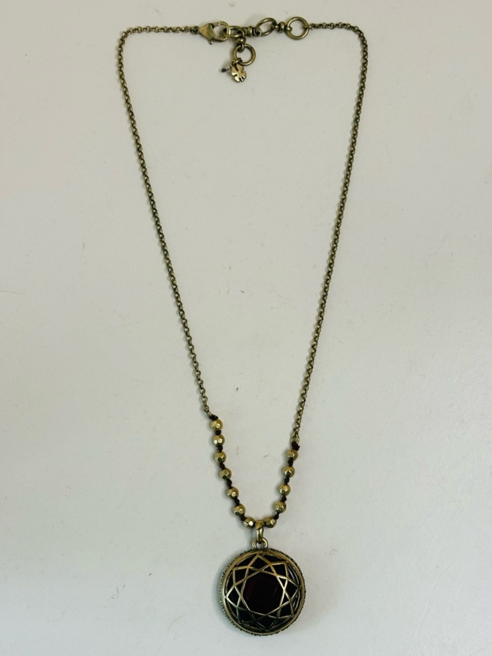 Lucky Brand Gold-Tone Filigree Pendant Necklace with Faux Garnet